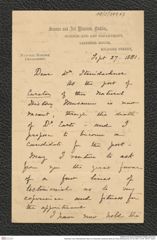 Nachlass Franz Steindachner, Brief von Alexander Goodman More an Franz Steindachner (27.09.1881), Inv.Nr. 349.07, Seite 1